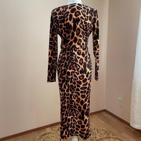 Leopard Print L/S Midi Dress | L - Picture 2 of 3